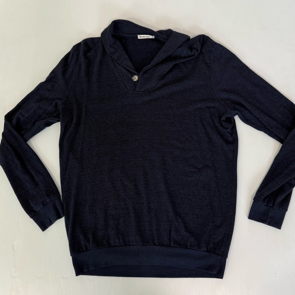 Marine Layer Sweater Mens Medium Blue Cowl Shawl Collar Cotton Pullover
